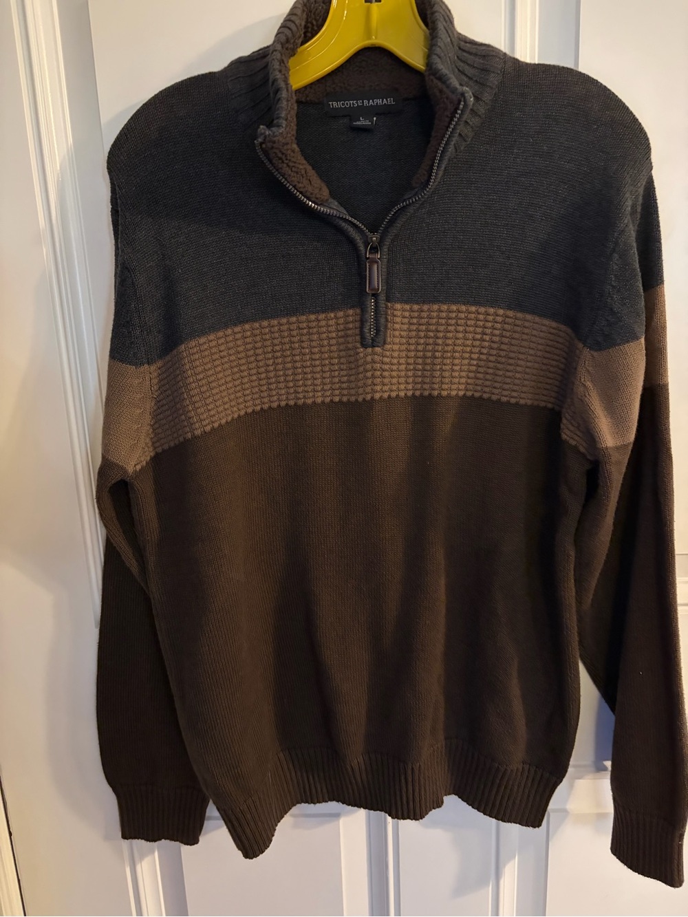 Tricots Raphael Men's Brown & Charcoal Half-Zip Sweater
